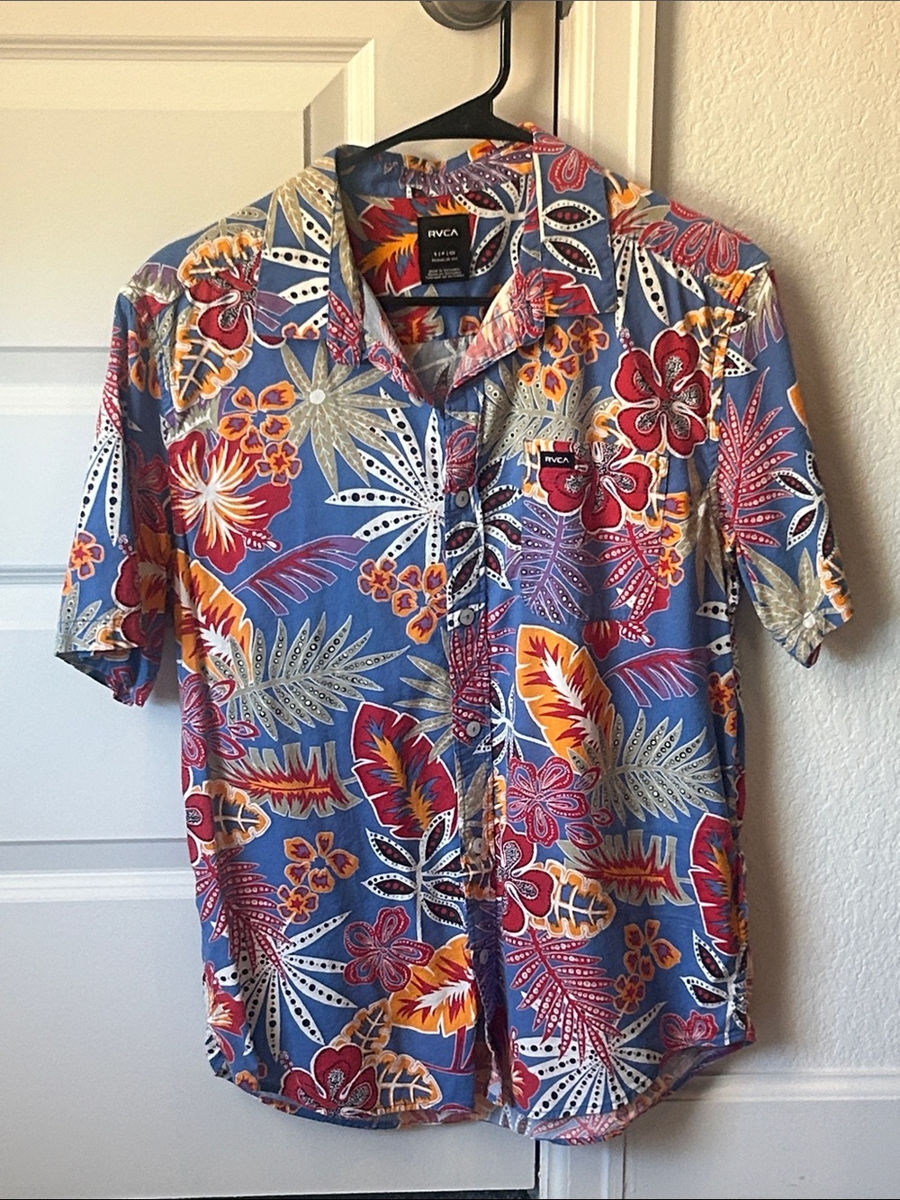 RVCA Multicolor Floral Hawaiian Button-Up Shirt - Blue Base
